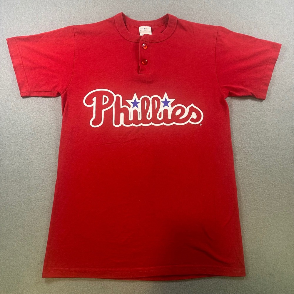 Majestic Philadelphia Phillies Henley Shirt Red MLB Baseball Number 13 Small